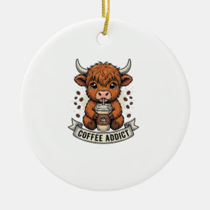 Kaffeetoter Süße Highland-Kuh Vintage-Gravur Keramik Ornament