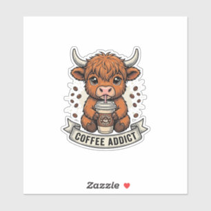 Kaffeetoter süße Highland-Kuh Vintage-Stich Aufkleber