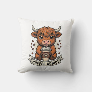 Kaffeetoter süße Highland-Kuh Vintage-Stich Kissen