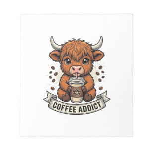 Kaffeetoter süße Highland-Kuh Vintage-Stich Notizblock