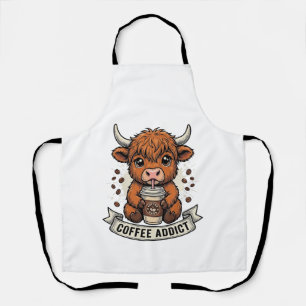 Kaffeetoter Süße Highland-Kuh Vintage-Stich Schürze