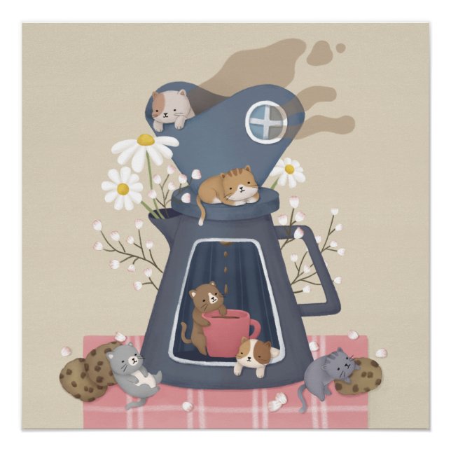 Kaffeetrinder und Kätzchen Poster (Vorderseite)