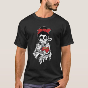 Kaffeetrinken Lady Skeleton Kaffeehaus T-Shirt