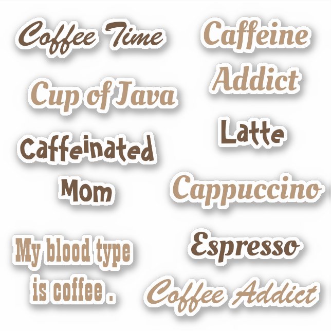Kaffeetrinker Worte Art Vinyl Aufkleber Pack (Vorderseite)