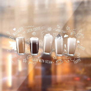 Kaffeetrinks realistisch Coffee Shop Werbung vorne Fensteraufkleber