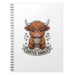 Kaffeetüchtig Süße Highland-Kuh Vintage-Gravur Notizblock