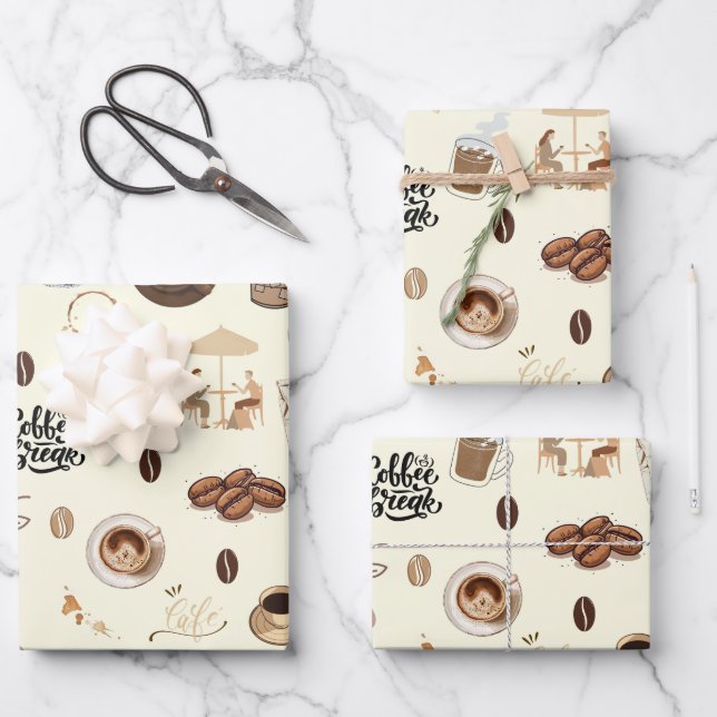 Kaffeezeit Espresso Latte Cappuccino Geschenkpapier Set (Vorderseite)