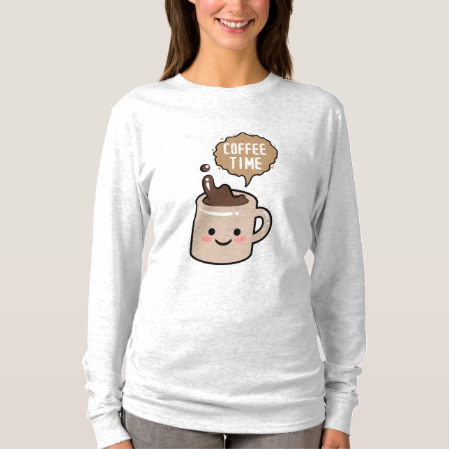 Kaffeezeit lustiger Kawaii-Kaffee T-Shirt (Vorderseite)