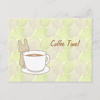Kaffeezeit mit niedlichem Kaninchen Postkarte