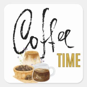 Kaffeezeit Quadratischer Aufkleber
