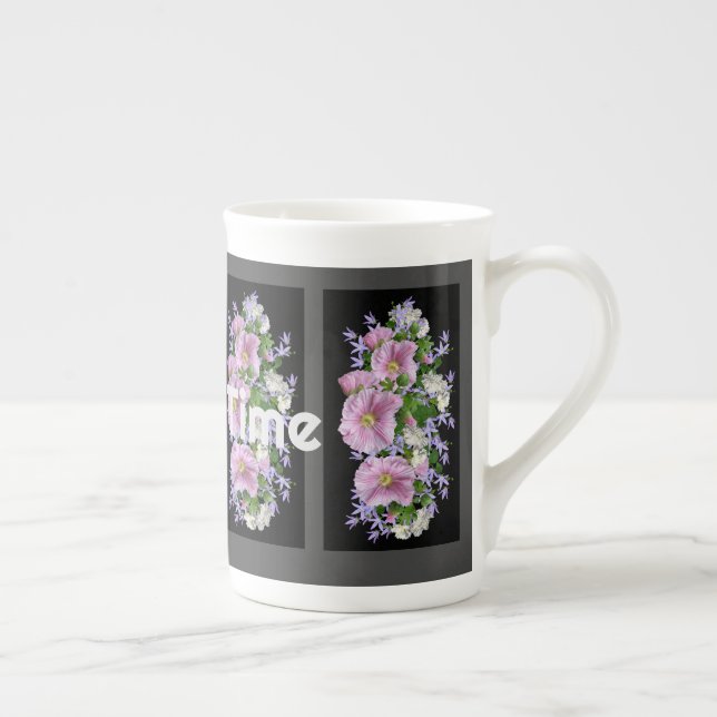 Kaffeezeit-Text mit Blumenbild Spezialtasse Prozellantasse (Rechts)