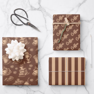 Kaffeezeit-Wrap-Papier-Set aus 3 Geschenkpapier Set