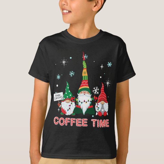 Kaffeezeiten mit drei Gnomen frohe Weihnachtscos T-Shirt (Vorderseite)