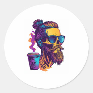Kaffeinierter Schädel - Funny Barista Skeleton Runder Aufkleber