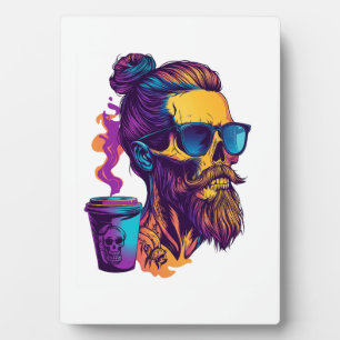 Kaffeinierter Schädel - Lustiger Barista-Skelett Fotoplatte