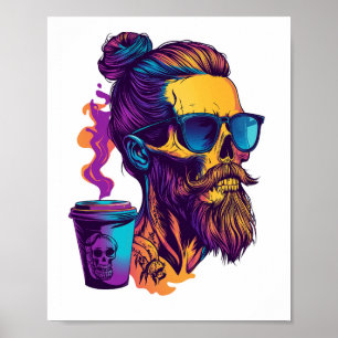 Kaffeinierter Totenkopf - Lustiger Barista-Skelett Poster