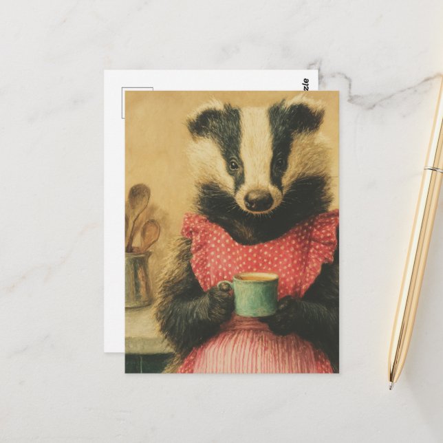Kaffezeit mit Miss Badger Postkarte (Vorderseite/Rückseite Beispiel)