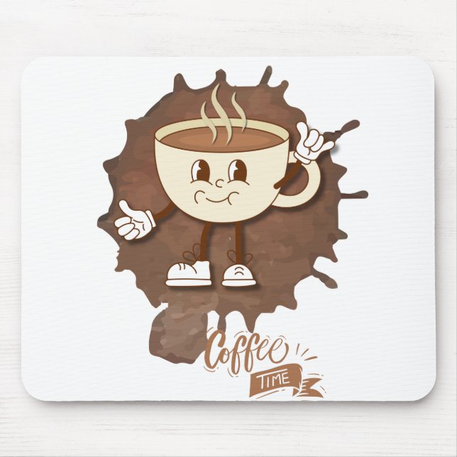 **Kaffezeit – Süße lächelnde Tasse Dampf  Mousepad (Vorne)