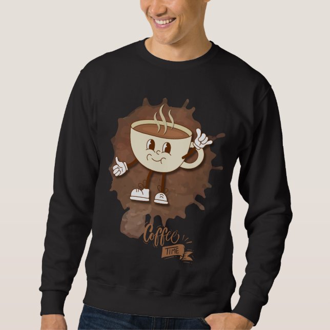 **Kaffezeit – Süße lächelnde Tasse Dampf  Sweatshirt (Vorderseite)