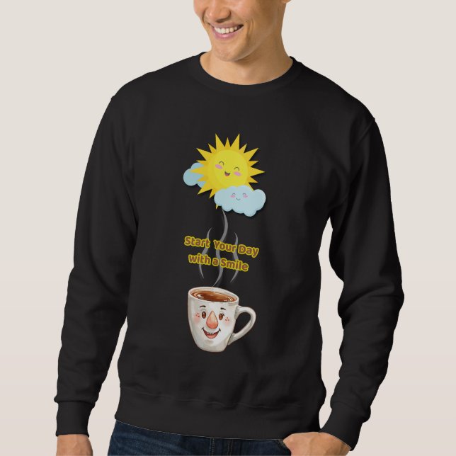 Kaffezeit – Süße lächelnde Tasse Sweatshirt (Vorderseite)