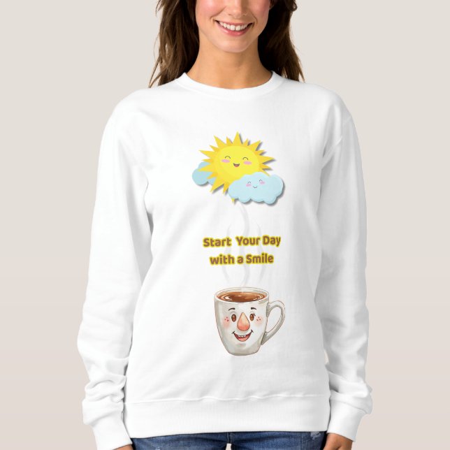 Kaffezeit – Süße lächelnde Tasse Sweatshirt (Vorderseite)