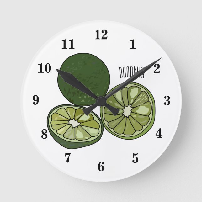 Kaffir Limon Cartoon Illustration Runde Wanduhr (Vorderseite)