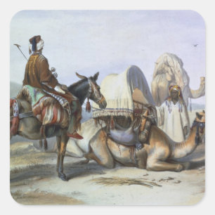 Kafila mit einem Kamel, der ein Hodesh trägt, Illu Quadratischer Aufkleber