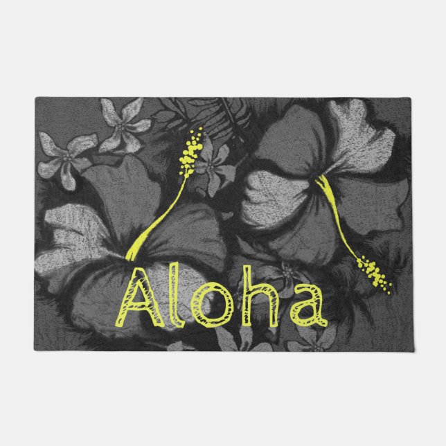 Kahala Hibiskus Hawaiian Lava Rock Aloha Black Fußmatte (Vorderseite)
