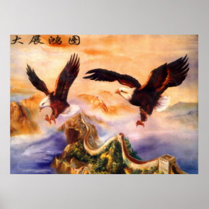 Kahler Eagles über großer Wand der China Poster