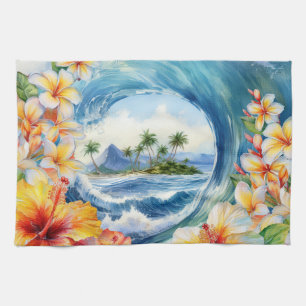 Kai Aloha Hibiskus-Wasserfarben-Welle Reversibel Geschirrtuch