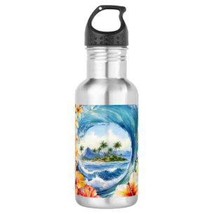 Kai Aloha Hibiskus-Wasserfarbenwelle  Edelstahlflasche