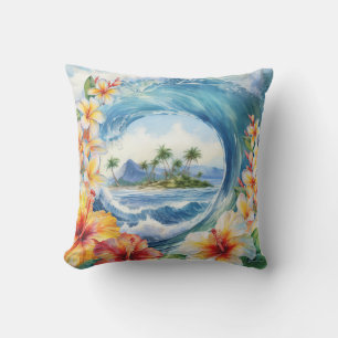 Kai Aloha Hibiskus Wasserfarbenwelle Reversible Kissen