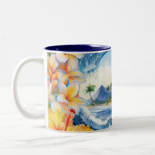 Kai Aloha Hibiskus-Wasserfarbenwelle Zweifarbige Tasse