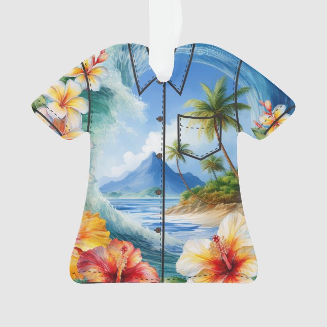 Kai Aloha Hibiskus Watercolor Wave Aloha Shirt Ornament (Vorderseite)