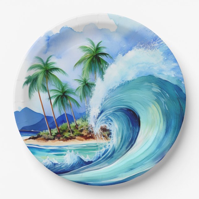 Kai Aloha Insel Wasserfarbenwelle Pappteller (Vorderseite)