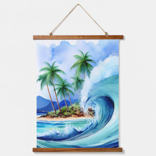 Kai Aloha Island Watercolor Wave Wandteppich Mit Holzrahmen