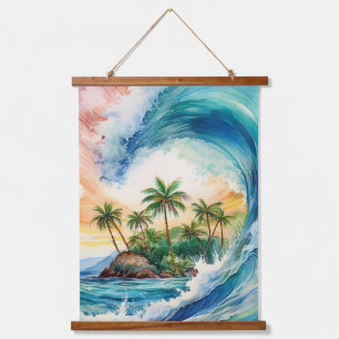 Kai Aloha Motu Watercolor Wave Wandteppich Mit Holzrahmen