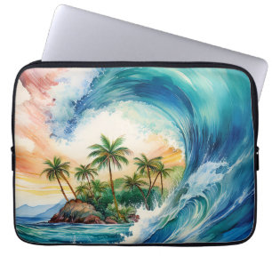 Kai Aloha Motu Watercolor Wave Wetsuit Laptopschutzhülle