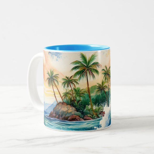 Kai Aloha Motu Watercolor Wave Zweifarbige Tasse (Vorderseite Links)