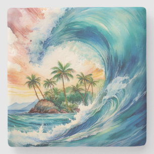 Kai Aloha Motu Watercolor-Welle Steinuntersetzer