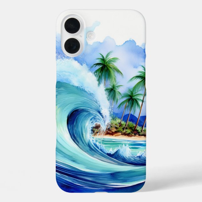 Kai Aloha Palms Watercolor Wave Case-Mate iPhone Hülle (Rückseite)