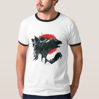 Kaiju-artige Monster-Silhouette mit rotem Mond T-Shirt