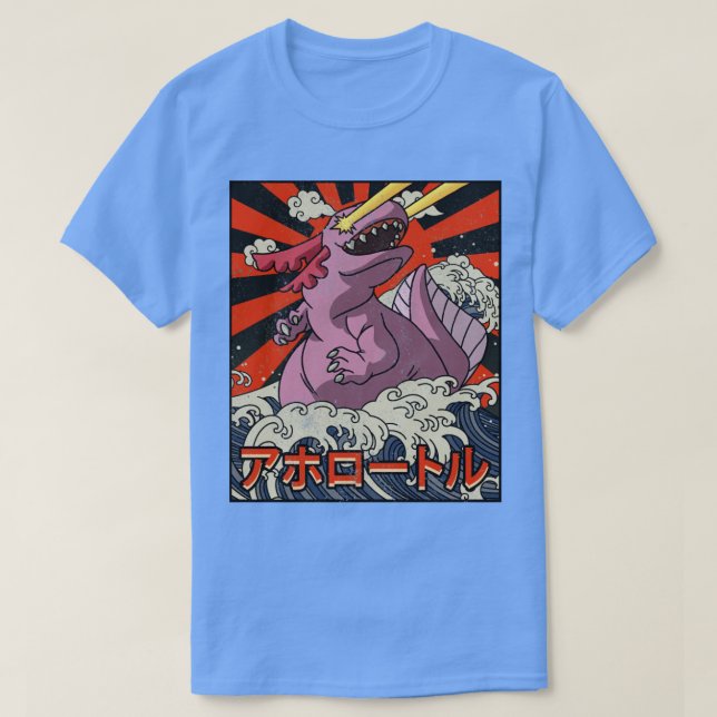 Kaiju Axolotl Great Wave Off Kanagawa Japanisch Ka T-Shirt (Design vorne)