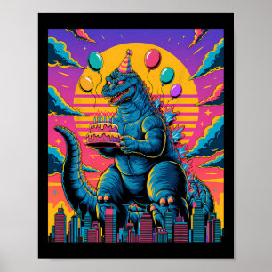Kaiju Birthday Lloon und Cake Monster Movie Bday D Poster
