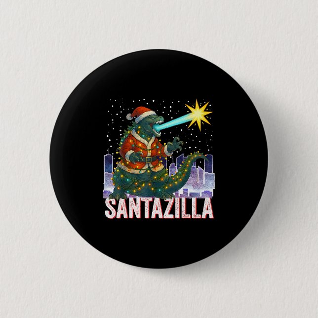Kaiju Christmas Santazilla Japanese Monster Dinosa Button (Vorderseite)