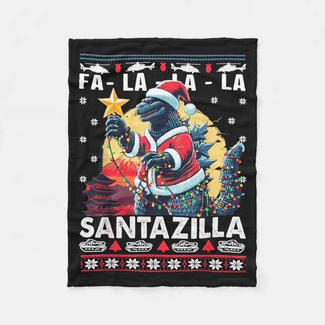 Kaiju Christmas Santazilla Japanese Monster Dinosa Fleecedecke (Vorderseite)