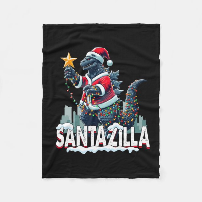 Kaiju Christmas Santazilla Japanisches Monster Din Fleecedecke (Vorderseite)