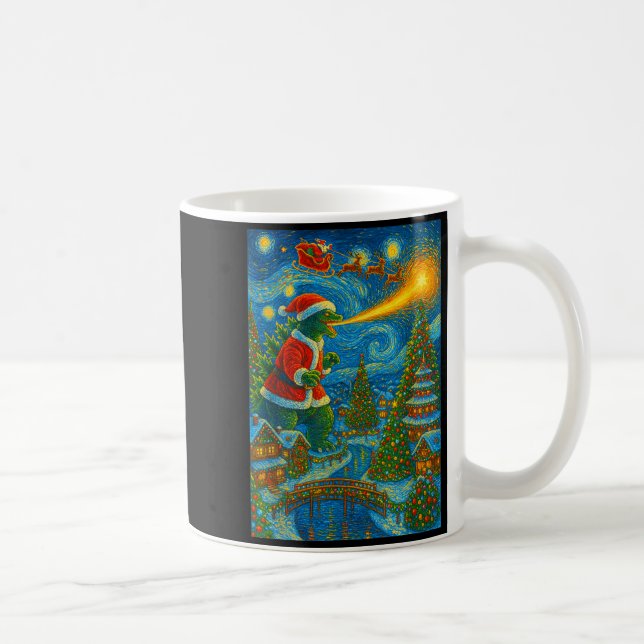 Kaiju Christmas Van Gogh Starry Night Japanese Mon Kaffeetasse (Rechts)