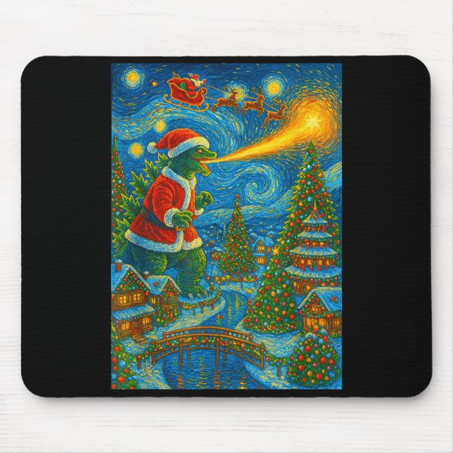 Kaiju Christmas Van Gogh Starry Night Japanese Mon Mousepad (Vorne)