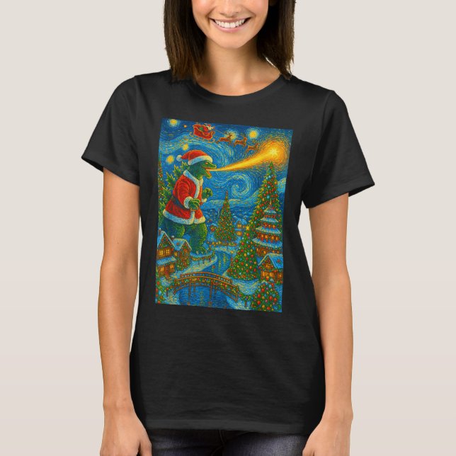 Kaiju Christmas Van Gogh Starry Night Japanese Mon T-Shirt (Vorderseite)